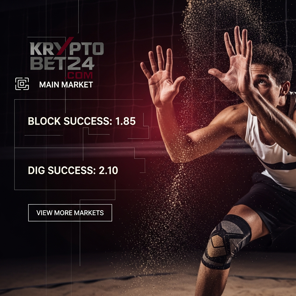 Eine dynamische Grafik, die verschiedene Sportwetten-Märkte wie 'Block Success' und 'Dig Success' für Krypto-Wetten anzeigt.